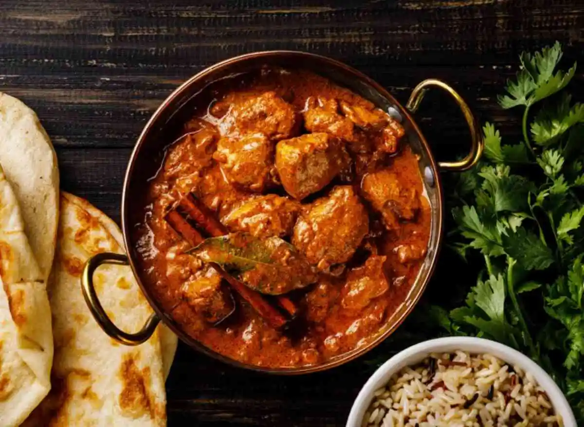 A colorful platter of typical Indian food